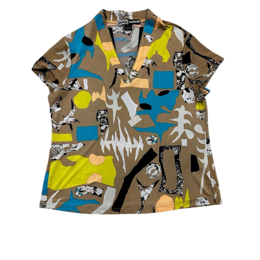 Jamie Sadock Brown and Blue Graphic Short Sleeve Top